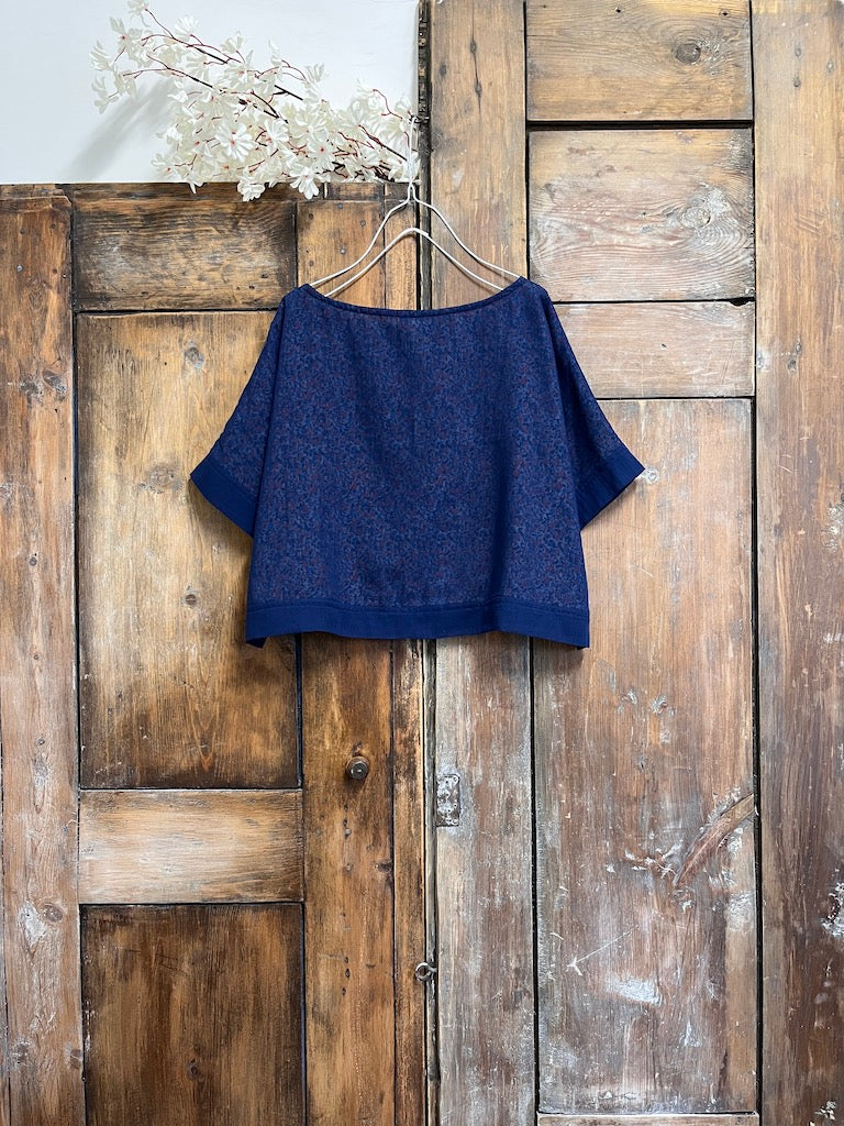 lacivert pamuklu kısa kollu crop bluz