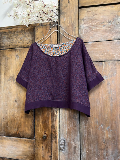 mor pamuklu kısa kollu crop bluz