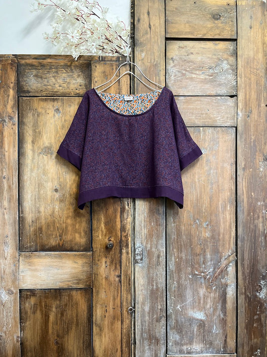 mor pamuklu kısa kollu crop bluz