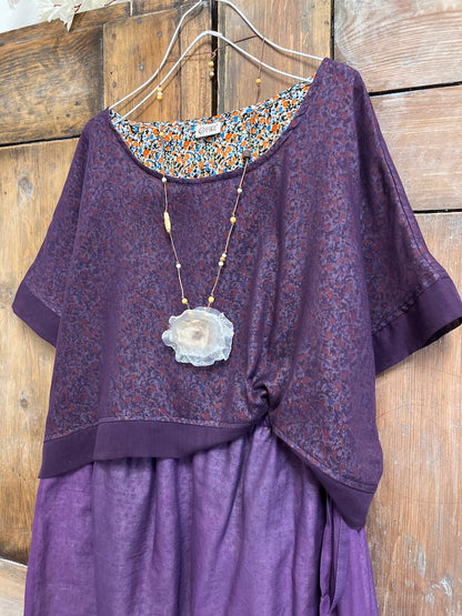 mor pamuklu kısa kollu crop bluz