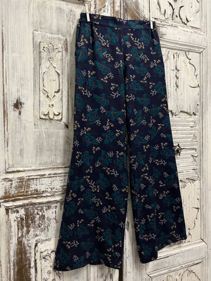 mavi çiçek desenli geniş paça pantolon