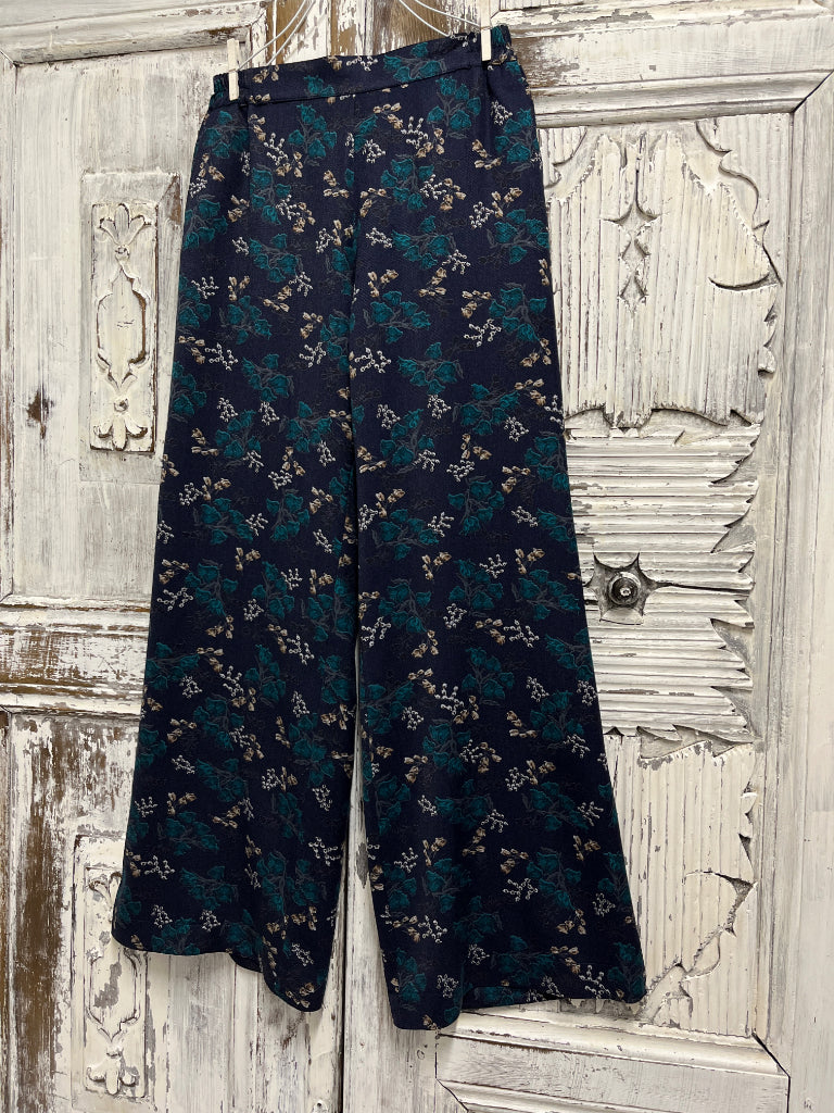 mavi çiçek desenli geniş paça pantolon