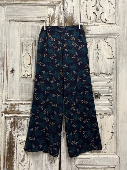 mavi çiçek desenli geniş paça pantolon