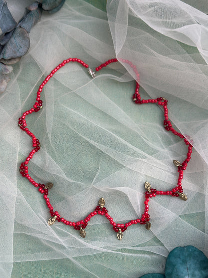 kırmızı damla antika parçalı kolye