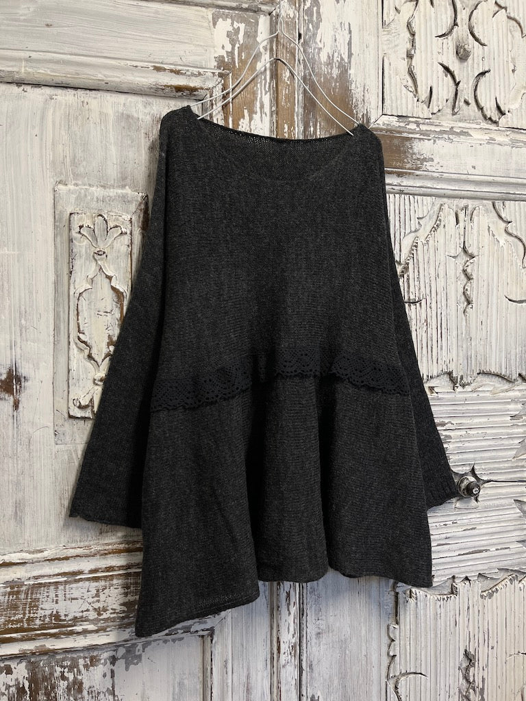 Dantel detay moher gri triko