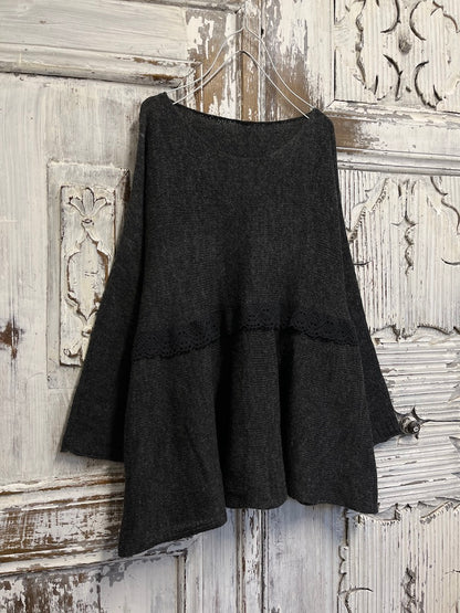 Dantel detay moher gri triko