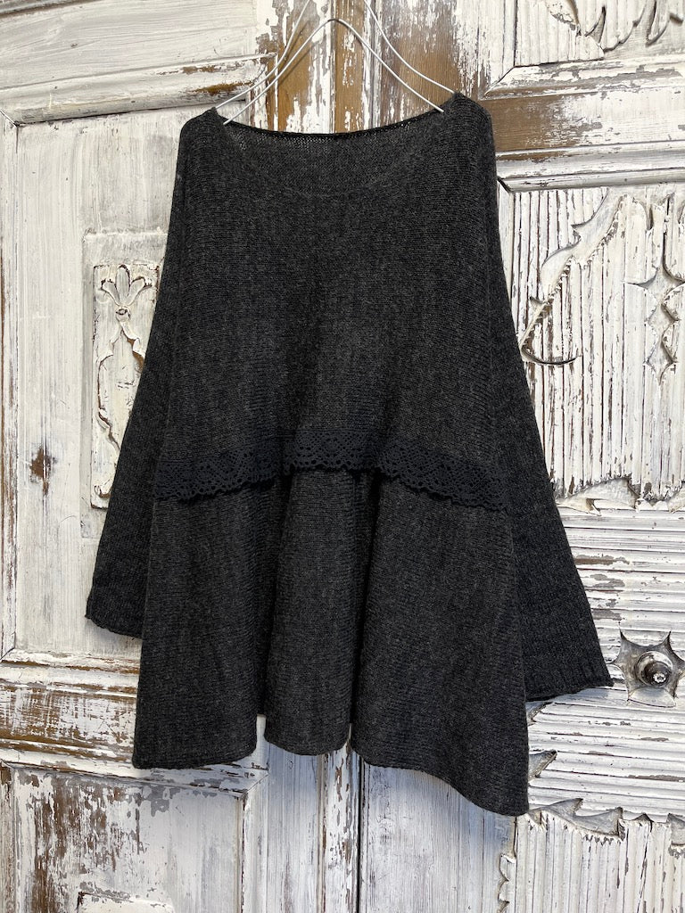 Dantel detay moher gri triko