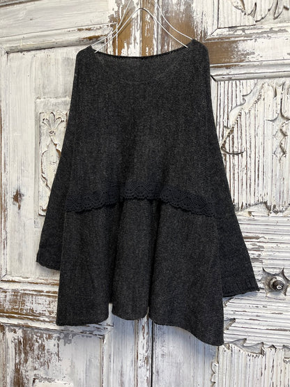 Dantel detay moher gri triko