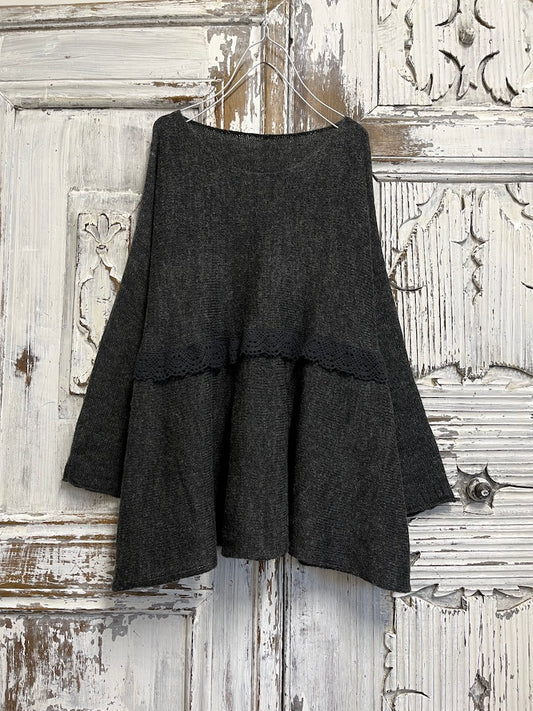 Dantel detay moher gri triko