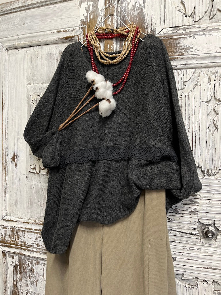 Dantel detay moher gri triko