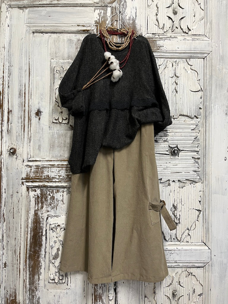 Dantel detay moher gri triko