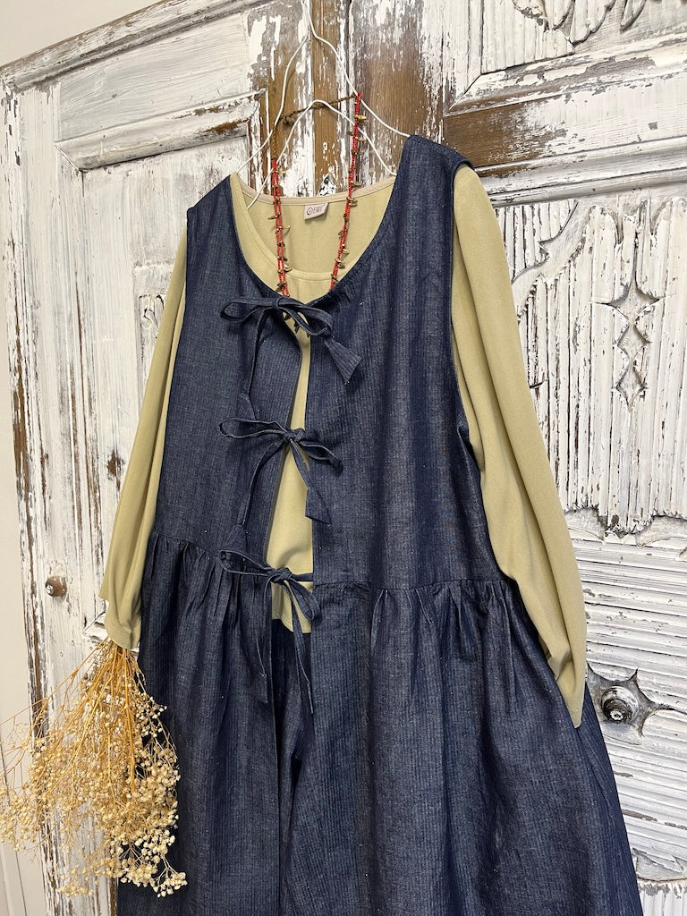 denim bağcıklı jile rahat elbise