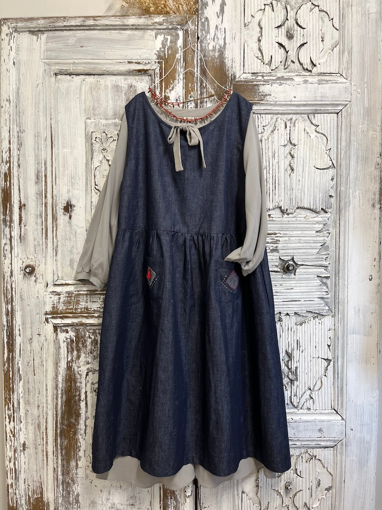 denim bağcıklı jile rahat elbise