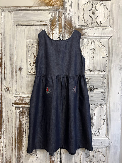 denim bağcıklı jile rahat elbise