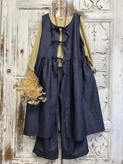 denim bağcıklı jile rahat elbise