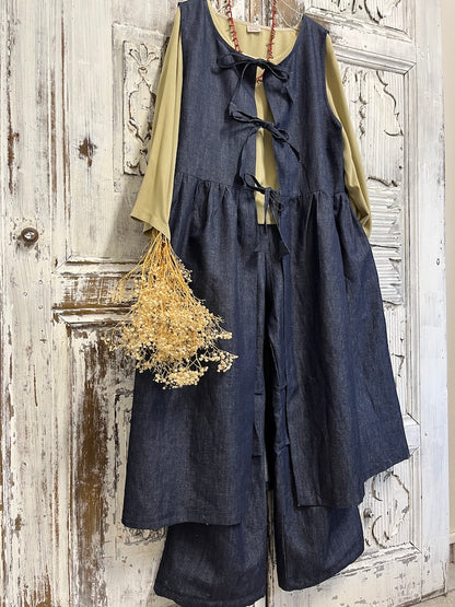 denim bağcıklı jile rahat elbise