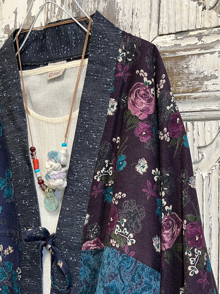 kışlık kimono ceket denim kumaş parçalı 