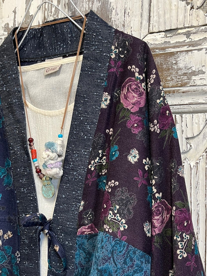 kışlık kimono ceket denim kumaş parçalı 