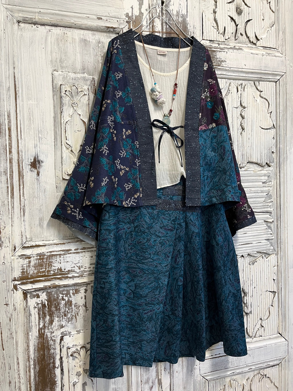 kışlık kimono ceket denim kumaş parçalı 