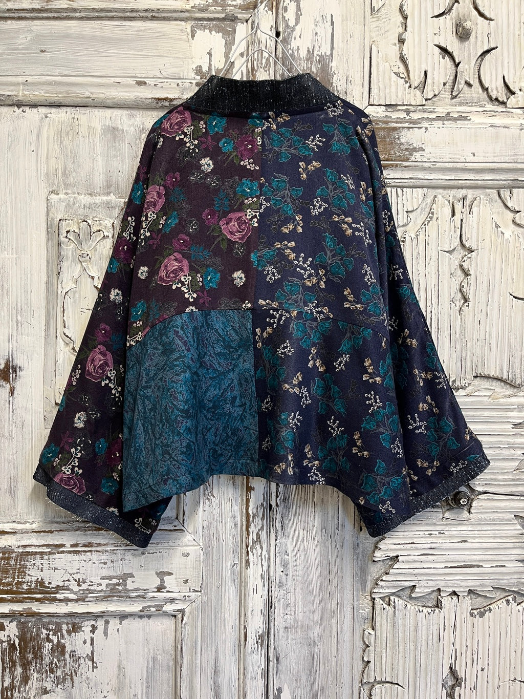 kışlık kimono ceket denim kumaş parçalı 