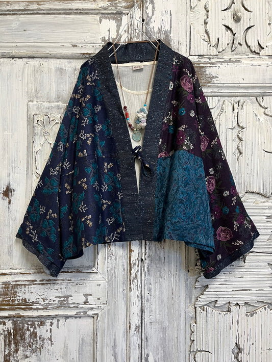 kışlık kimono ceket denim kumaş parçalı 