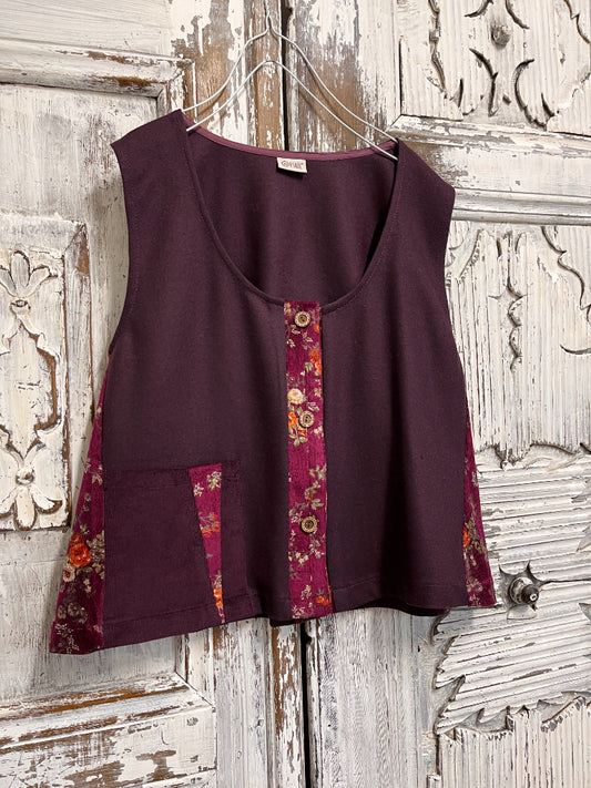 yün yelek çiçek desenli parçalı