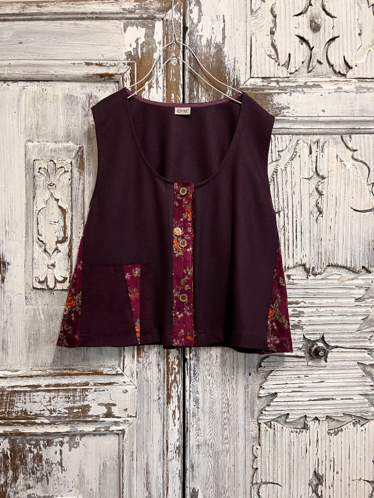 yün yelek çiçek desenli parçalı