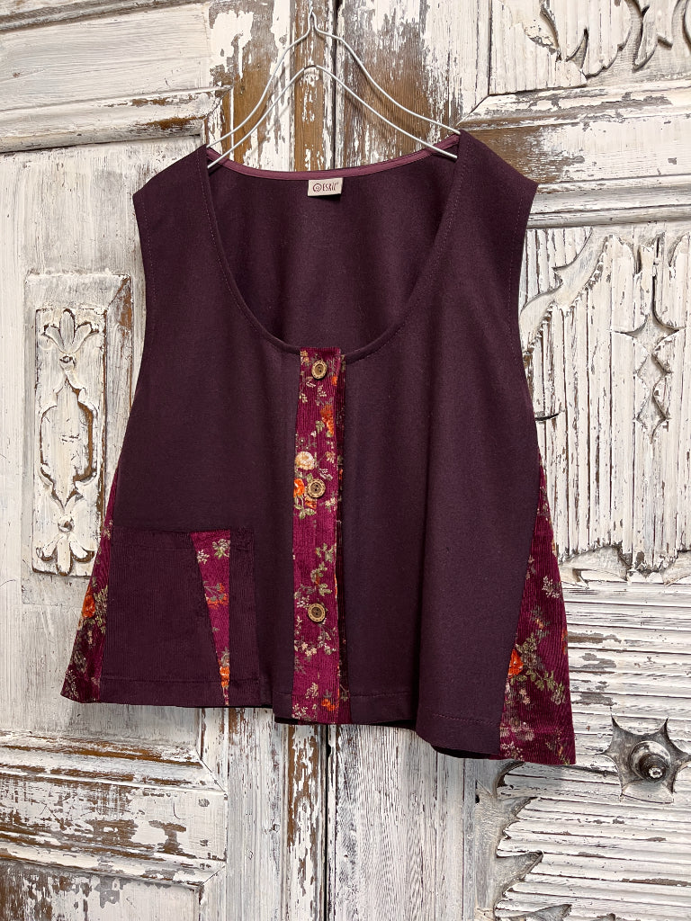 yün yelek çiçek desenli parçalı