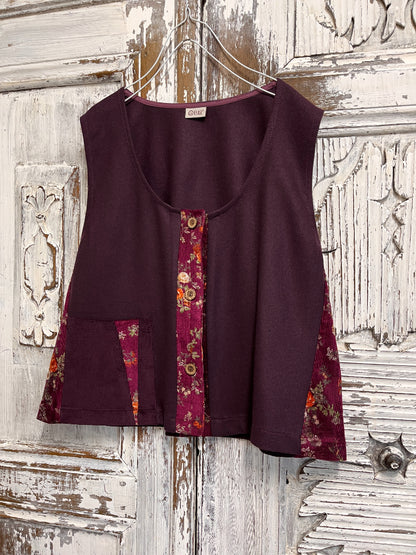 yün yelek çiçek desenli parçalı