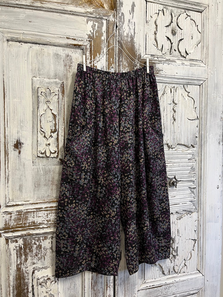mor desenli geniş paça geniş cepli pantolon