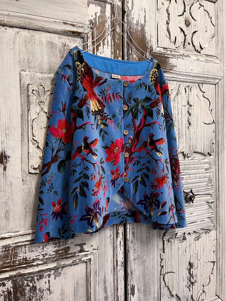 mavi desenli kadife ceket