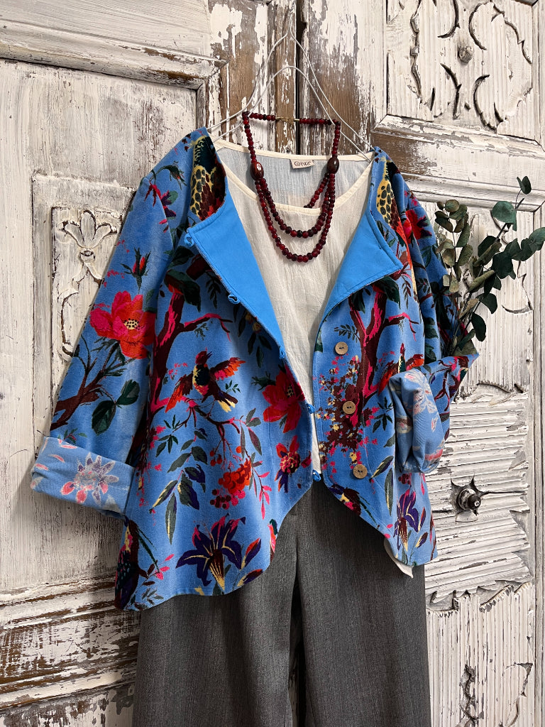 mavi desenli kadife ceket