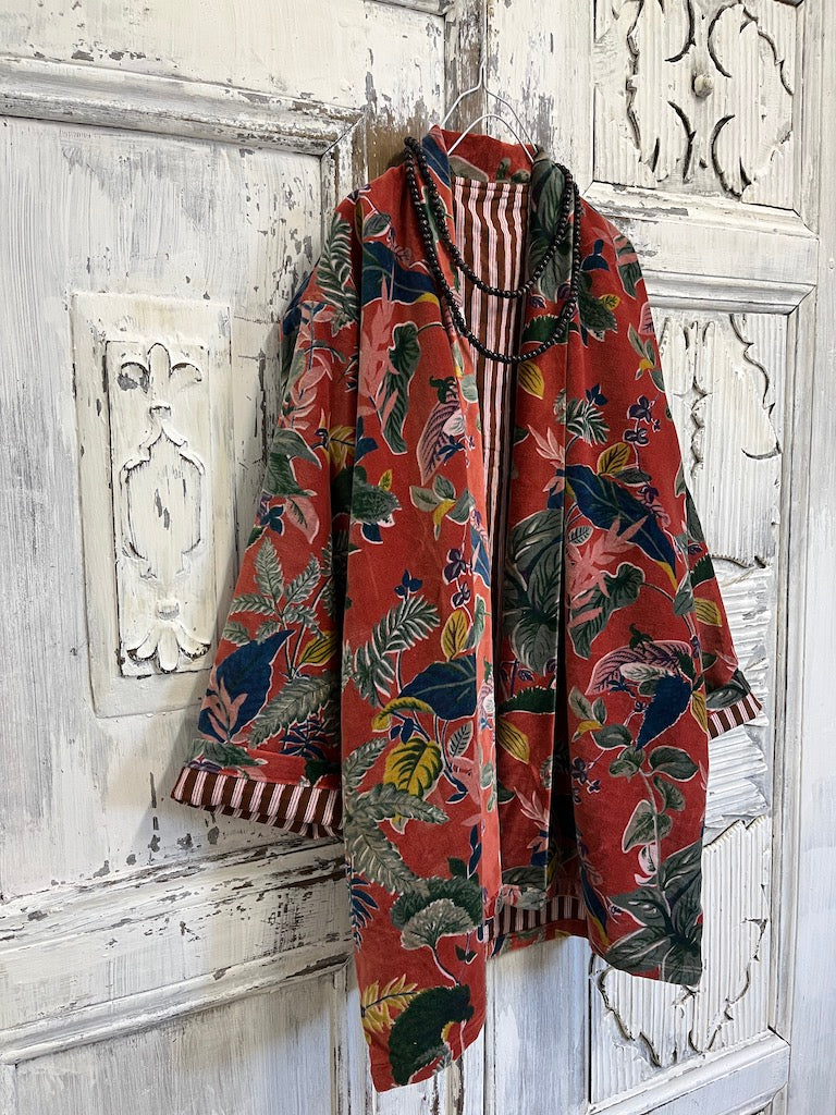 desenli kadife turuncu ceket