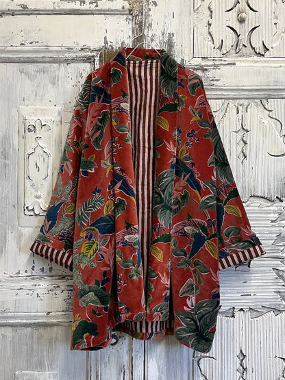 desenli kadife turuncu ceket