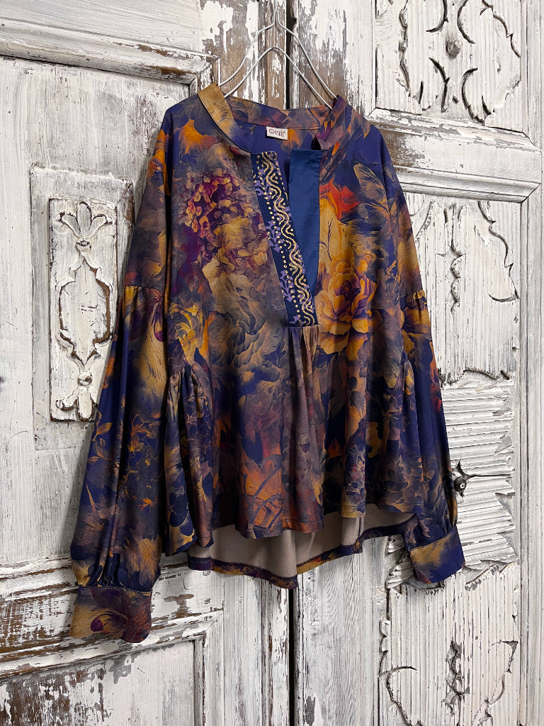 desenli büzgü kol bluz