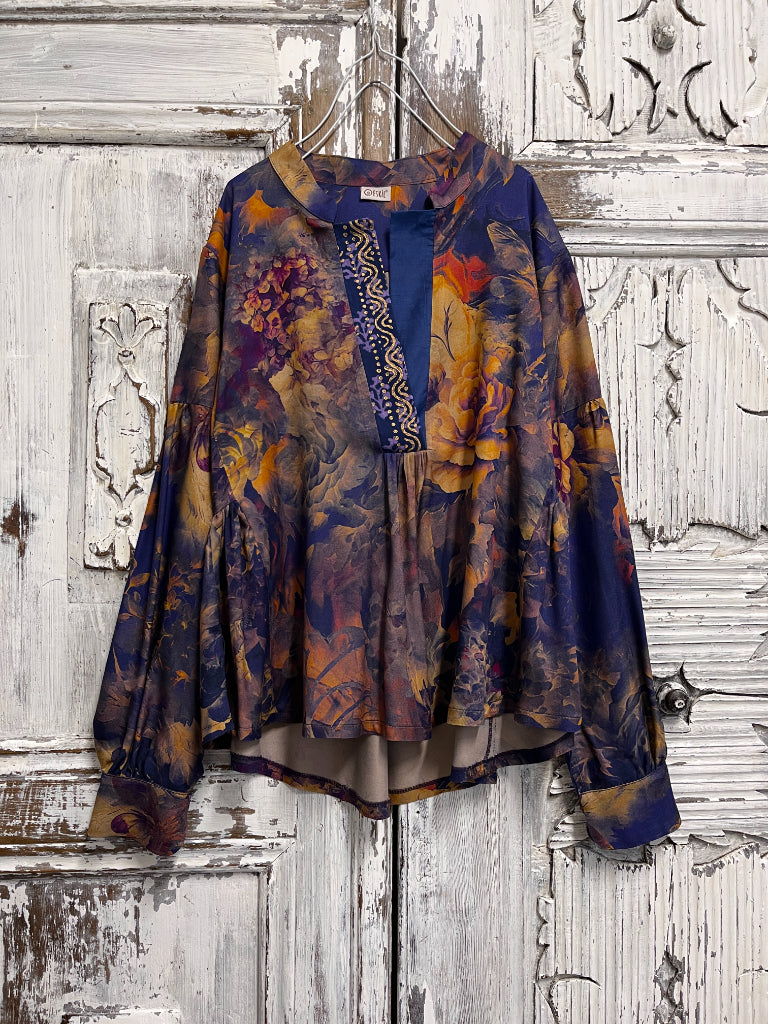 desenli büzgü kol bluz