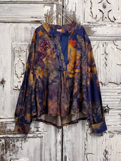 desenli büzgü kol bluz