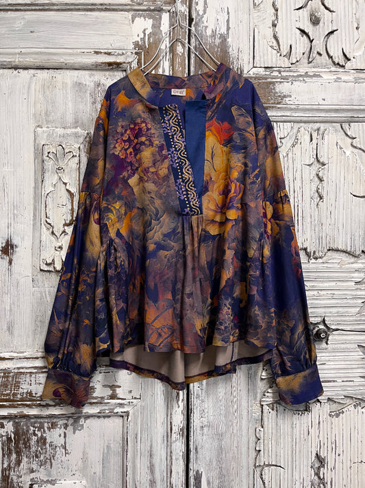 desenli büzgü kol bluz