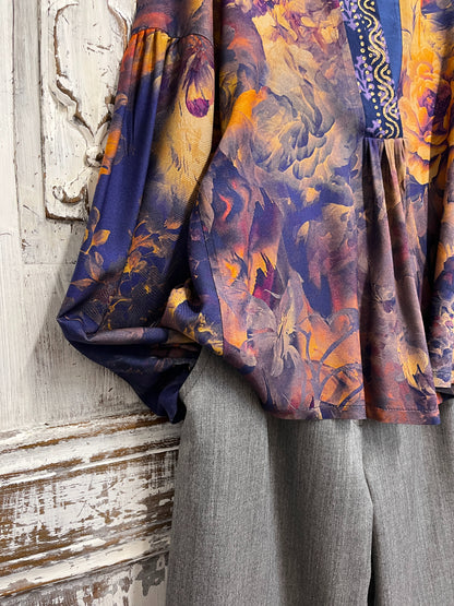 desenli büzgü kol bluz