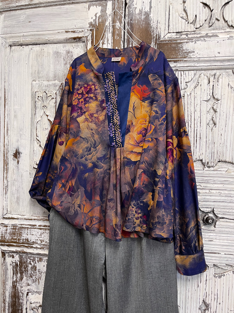 desenli büzgü kol bluz