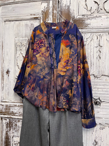 desenli büzgü kol bluz