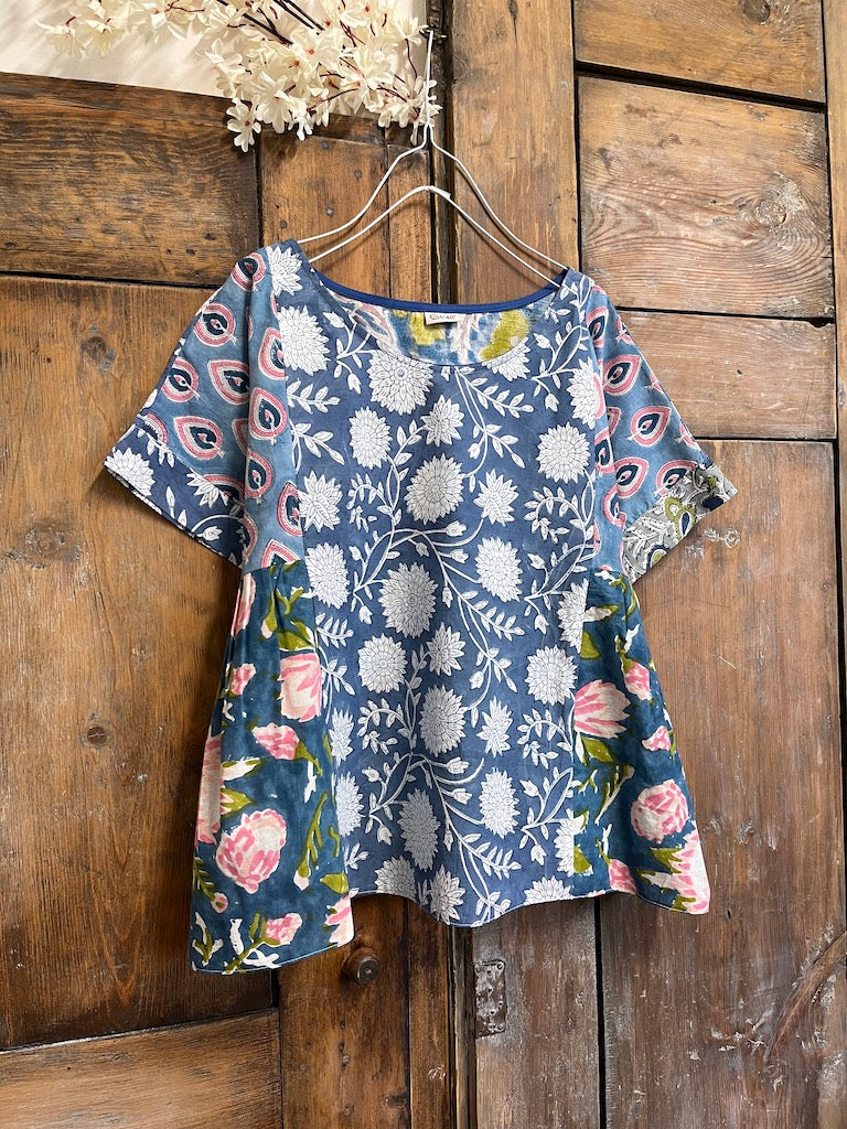 el baskı kumaş tasarım kısa kollu bluz