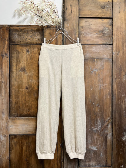 dokuma keten krem pantolon