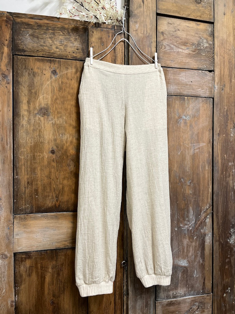 dokuma keten krem pantolon