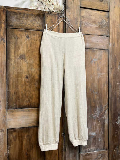 dokuma keten krem pantolon