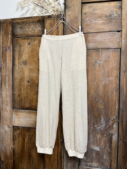 dokuma keten krem pantolon