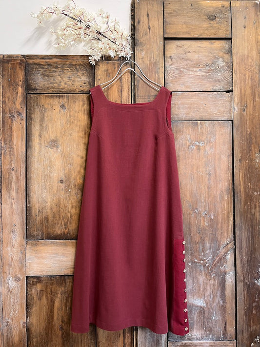 yırtmaçlı bordo keten elbise