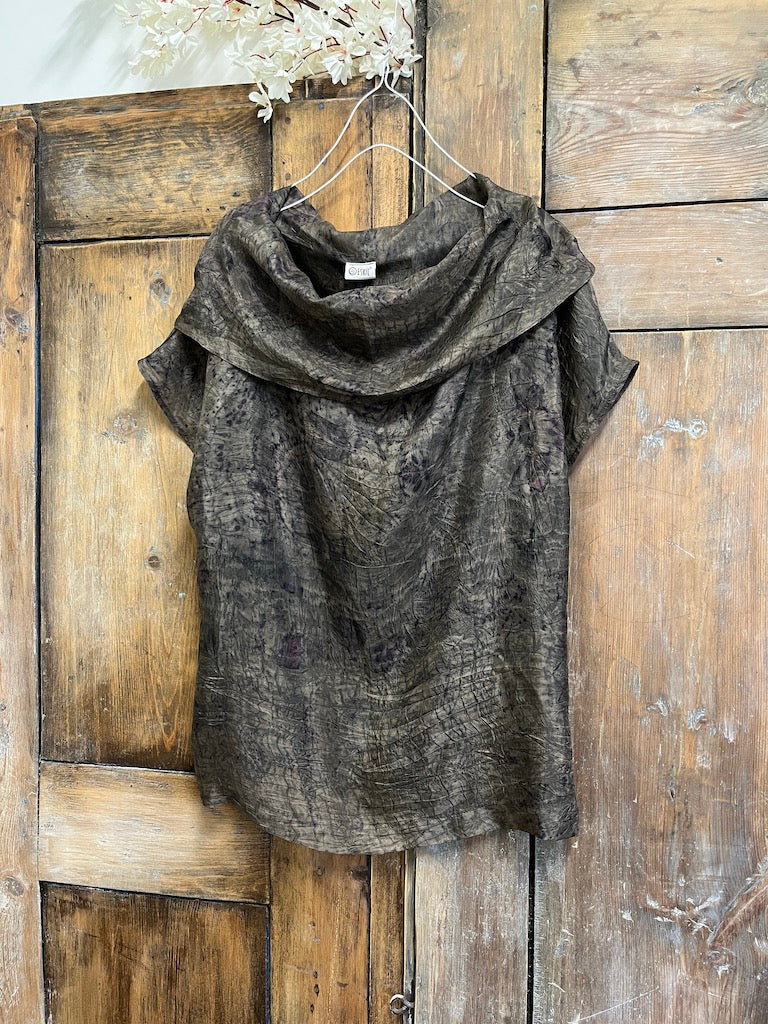 Eco-Print Baskı Detay İpek Bluz