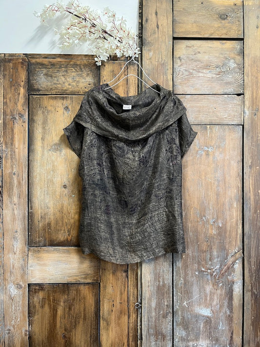 Eco-Print Baskı Detay İpek Bluz