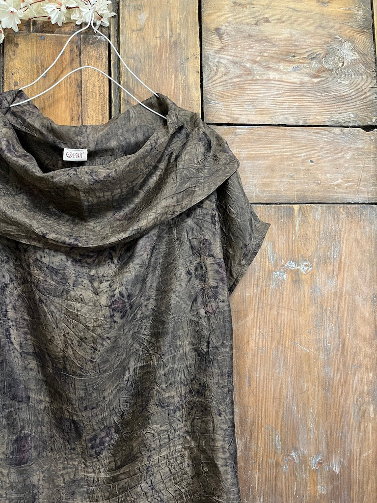 Eco-Print Baskı Detay İpek Bluz